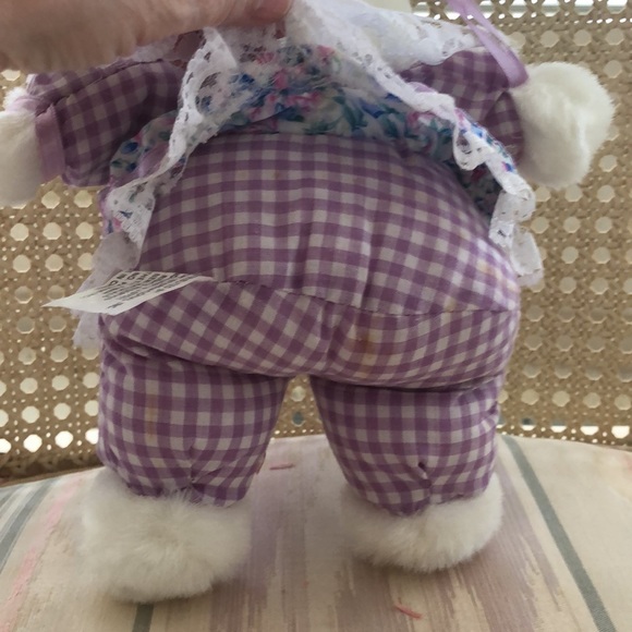 2 NWT Easter Bunny Rabbit White Wearing lace and gingham stuffed animals - Picture 7 of 16